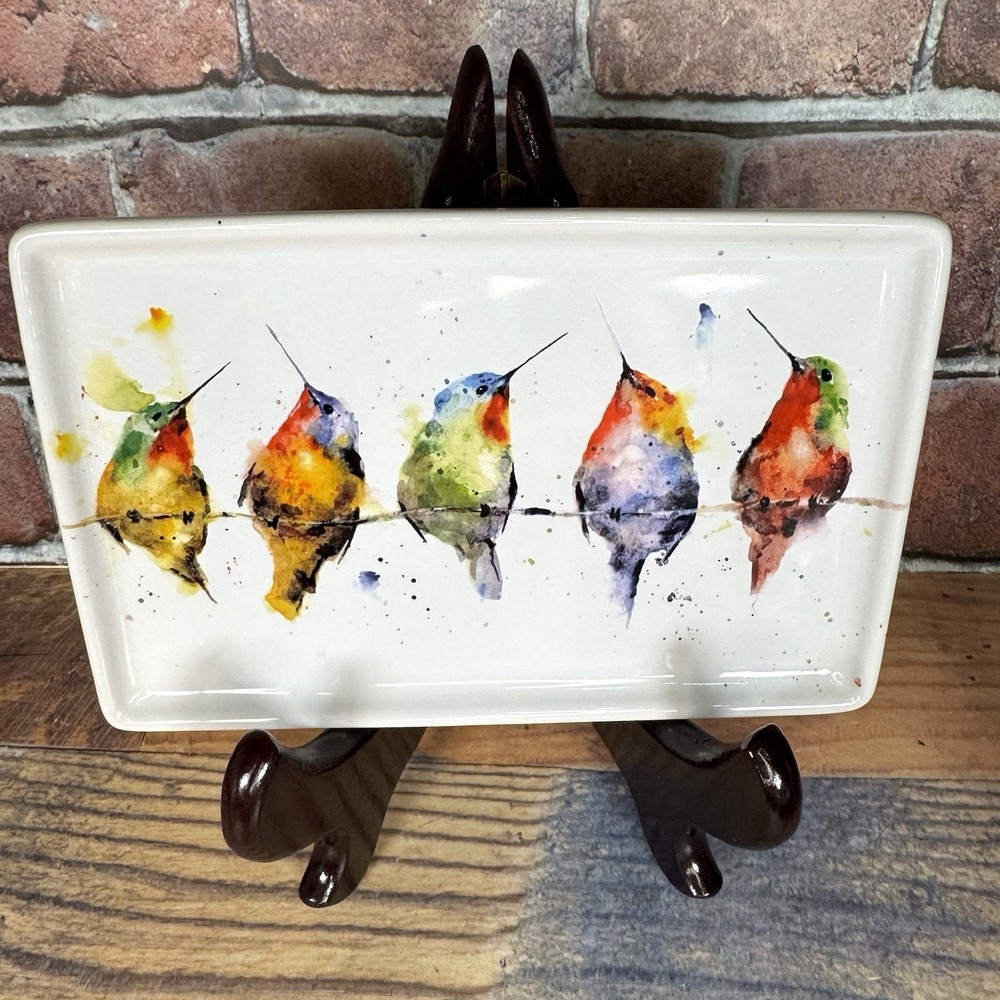 Hummingbird Trinket Serving Tray Dean Crouser Watercolor Hummers On A Wire Art
